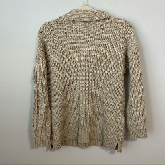 Talbots Shaker Tan V-Neck Wool Blend Shawl Collar Sweater Women’s Size Small - Picture 5 of 6